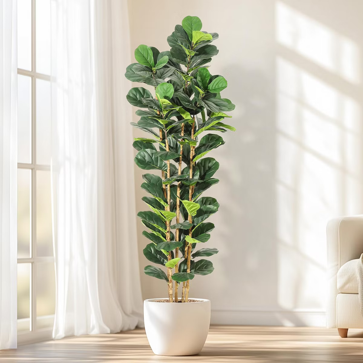 Faux Fiddle Leaf Fig Tree 5/6/7 FT, Artificial Ficus Tree with Tall Artificial Plants, Lifelike F... | Target