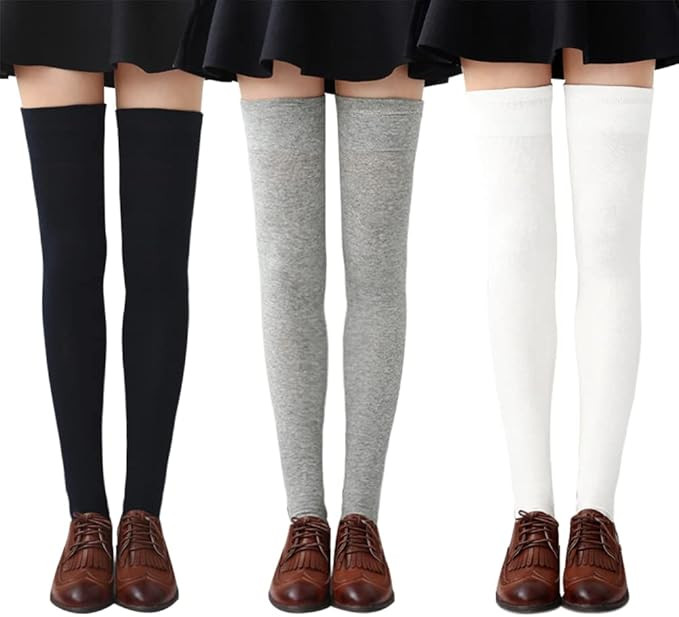 Womens Thigh High Socks Cotton Striped Over the Knee Socks Long Knee High Socks for Women(Black W... | Amazon (US)