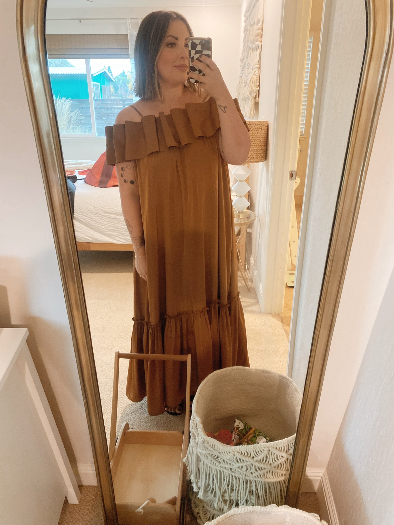 mare mare off the shoulder dress Maternity Off-The-Shoulder Pleated Maxi Dress