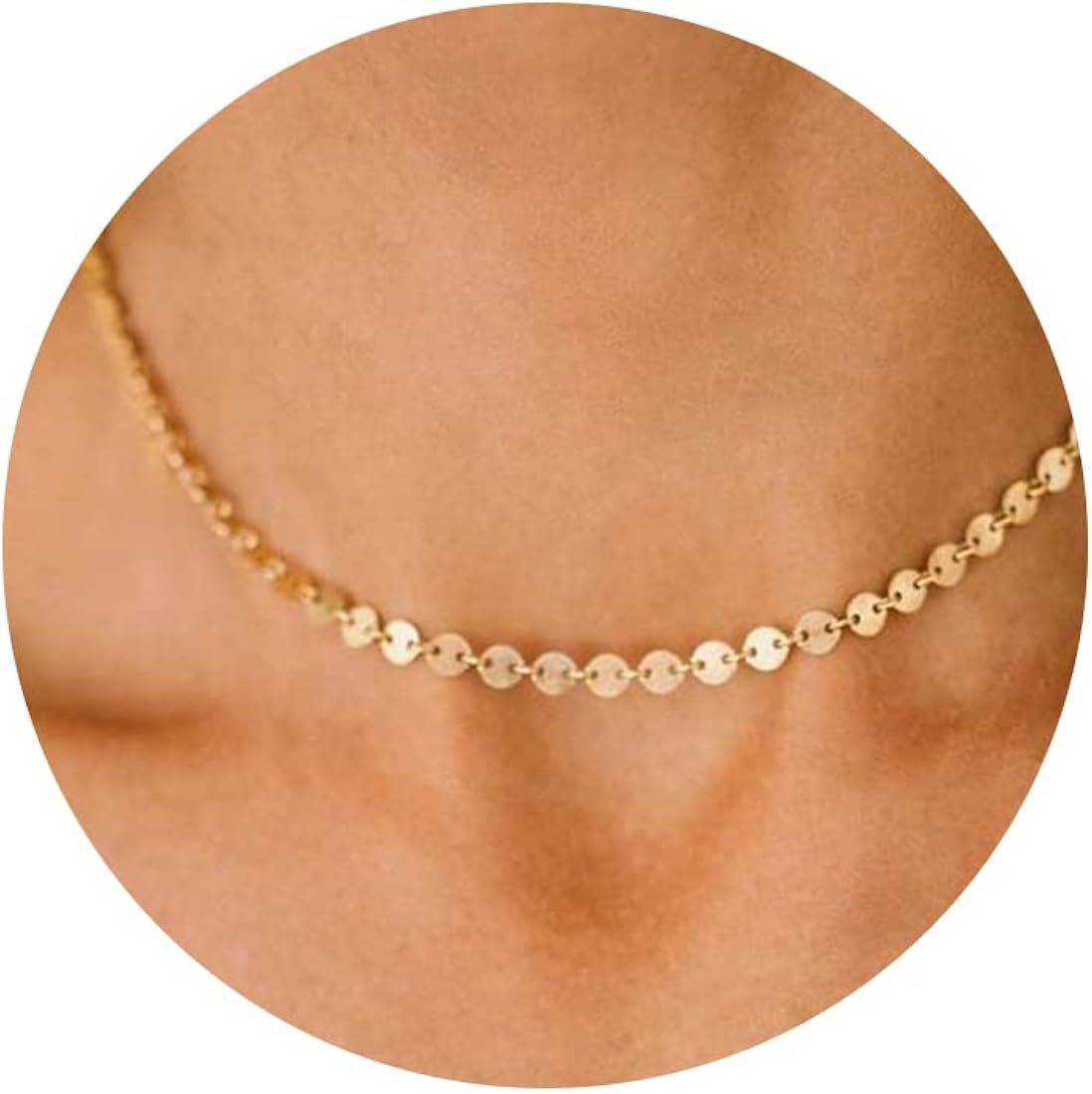 Gold Dainty Choker Necklace for Women, 14k Gold/Silver Plated Layered Satellite Bead Choker Thin ... | Amazon (US)