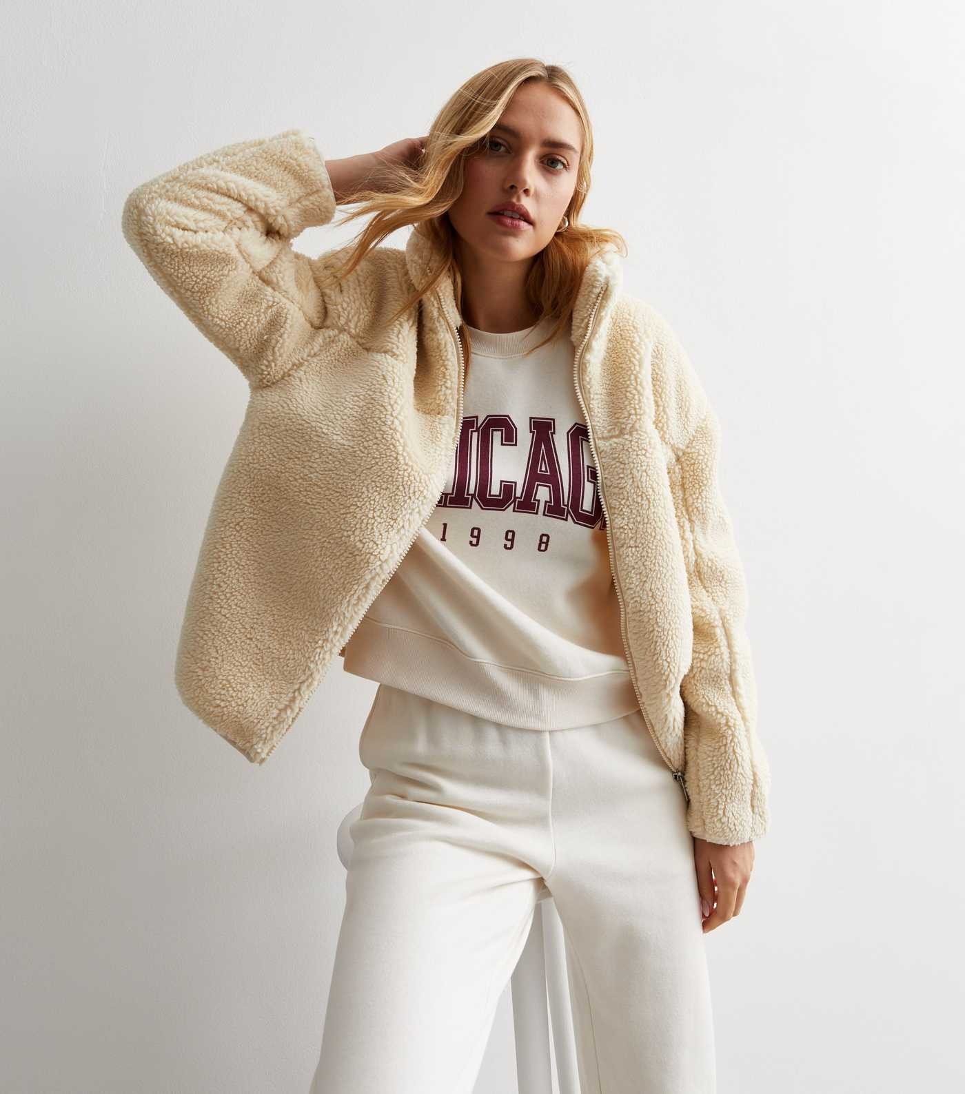 Cream Teddy High Neck Jacket | New Look | New Look (UK)