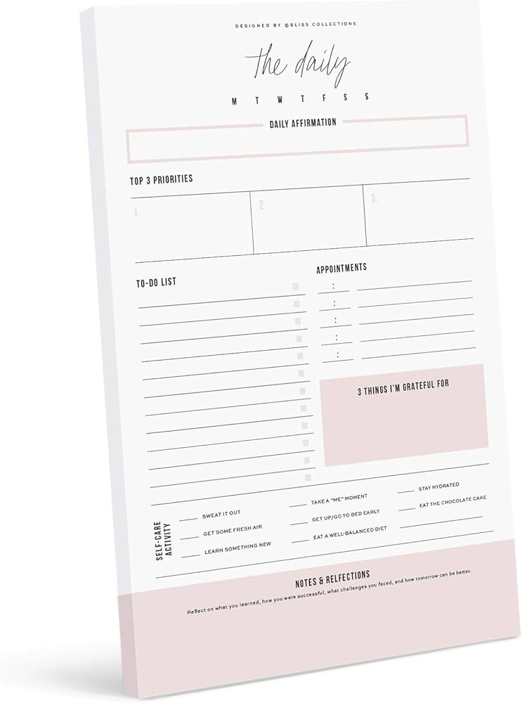 Bliss Collections Daily Planning Pad, To Do List Notebook - Simple Pink - Undated Tear-Off Sheets... | Amazon (US)