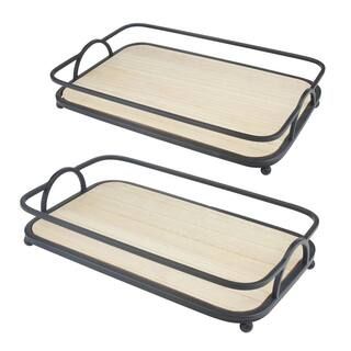 Stonebriar Collection Wire and wood coastal basket Trays (Set of 3), Brown | The Home Depot