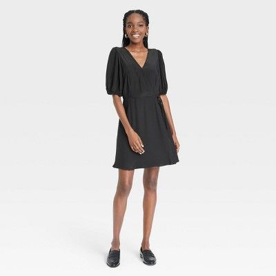 Women's Puff Short Sleeve Wrap Dress - A New Day™ | Target