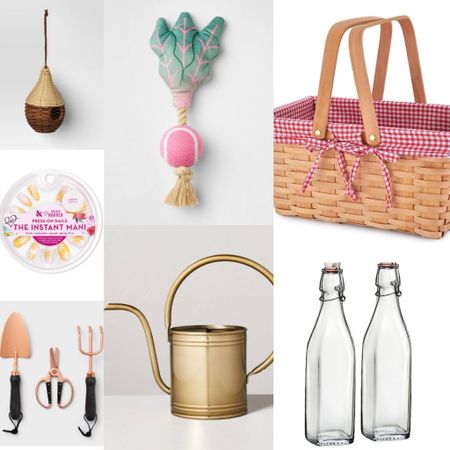 cutest spring finds from target 😍 bird nest, press on nails, fake nails, gardening tools, dog toys, picnic basket, glassware, watering can, gold, outdoor decor, patio decor, tug dog toys, home finds  

#LTKSeasonal #LTKxTarget #LTKhome