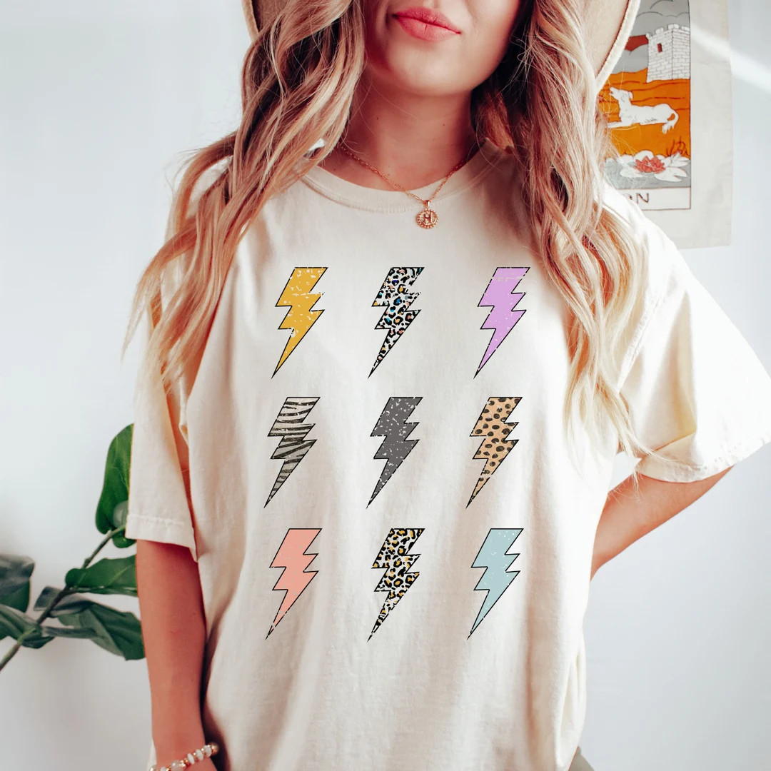 Lightning Bolt Shirt, Lightning Bolt Grid Tshirt, Womens Gifts, Leopard Zebra Cheetah, Lightning ... | Etsy (US)