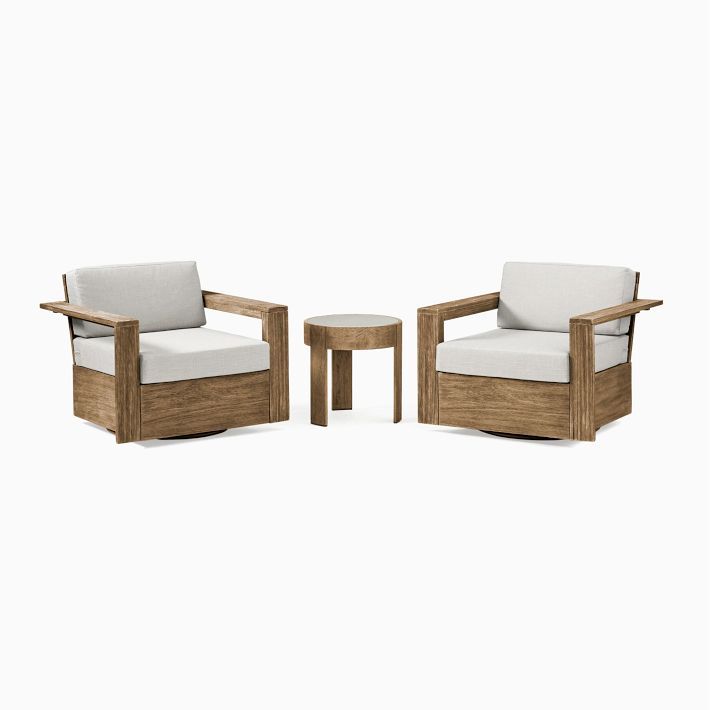 Portside Wood Outdoor Swivel Chairs & Round Side Table Set | West Elm (US)
