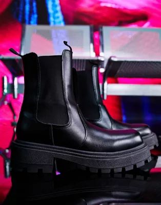 ASOS DESIGN super chunky square toe chelsea boot in black faux leather | ASOS | ASOS (Global)