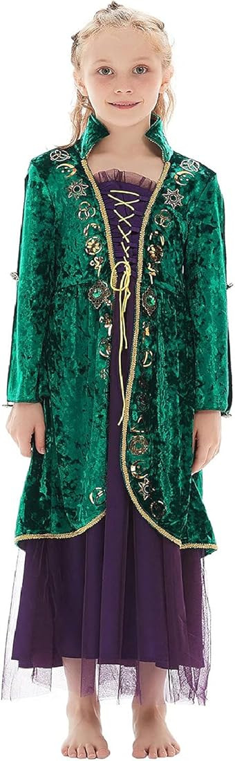 Kids Girls Sarah Sanderson Costume Winifred Sanderson Halloween Witch Cosplay Dress Outfit for Child | Amazon (US)