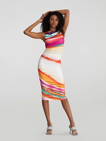 Roz Swirl-Print Ruched Dress - Gabrielle Union Collection - New York & Company | New York & Company