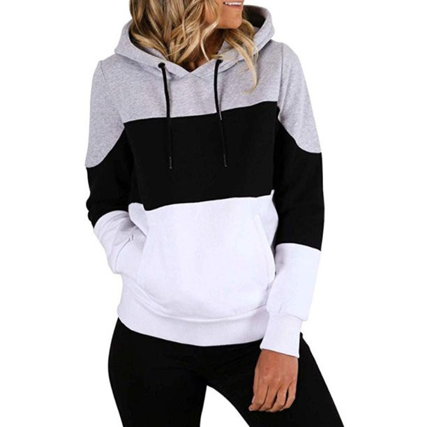 KZKR Women's Hoodies Long Sleeve Color Block Matching Midweight Pullover Sweatshirts Casual Shirt... | Walmart (US)