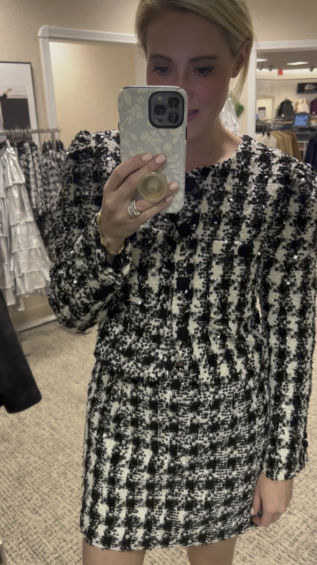 Born on Fifth x Dillard’s Collection launching Monday October 23 at 10 am! 
 
I’m 5’9 135 lbs and normally wear a size 6 medium. 

Jacket & Skirt - I sized up from a 6 to an 8 in both! 

Grandmillennial, holiday outfit, holiday, holiday skirt, black velvet jacket, Christmas outfit, new years outfit SaleSale

#LTKHoliday #LTKVideo