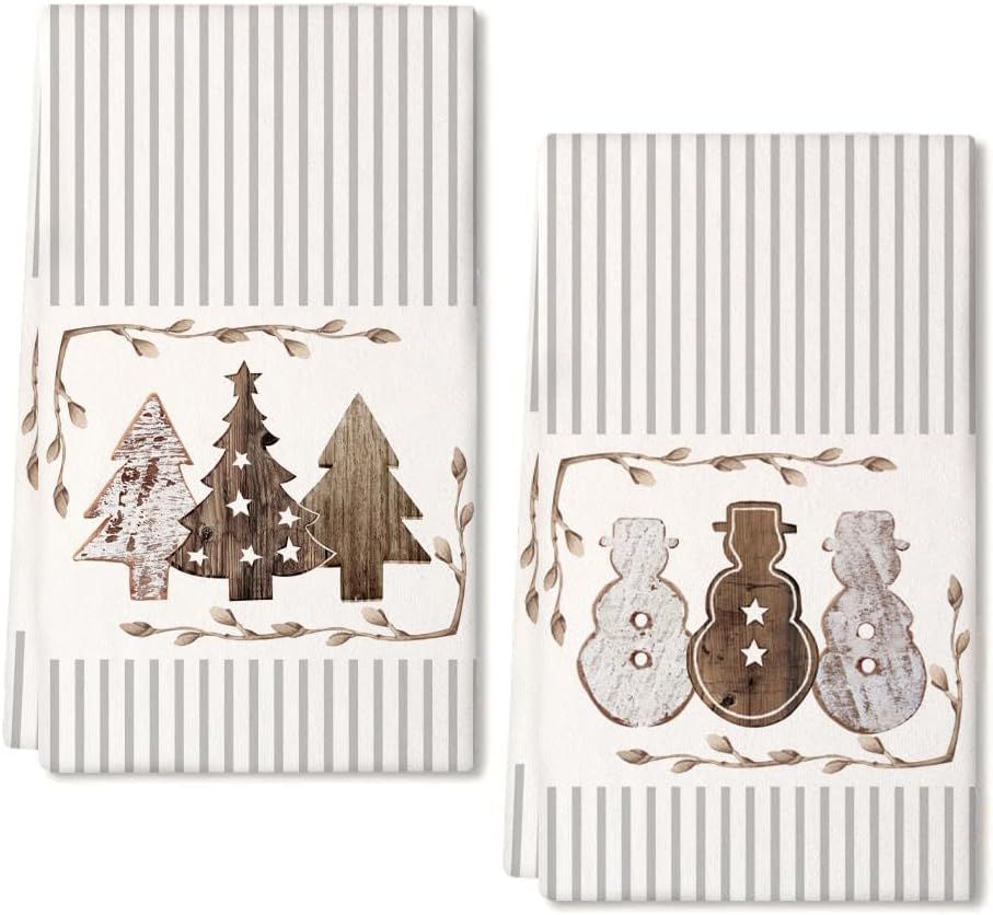 ARKENY Christmas Kitchen Towels Set of 2,Beige Xmas Tree Snowman Dish Towels 18x26 Inch,Hoilday F... | Amazon (US)