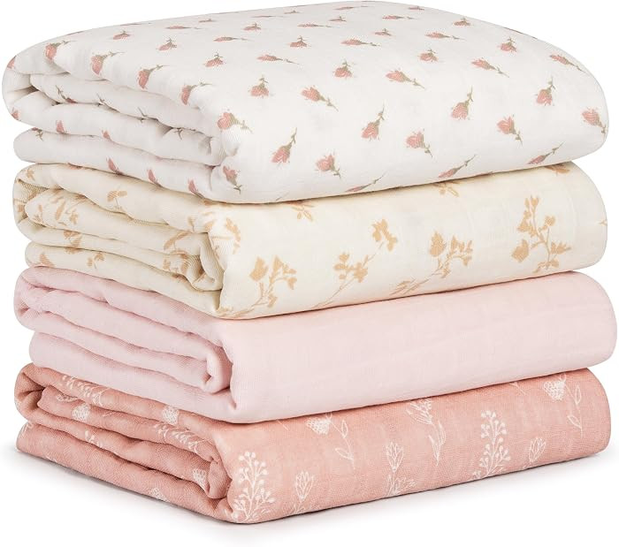 Muslin Swaddle Blankets for Newborn, 4 Pack Cotton Baby Blankets for Girls, Large 31.5 x 43.3 Bre... | Amazon (US)