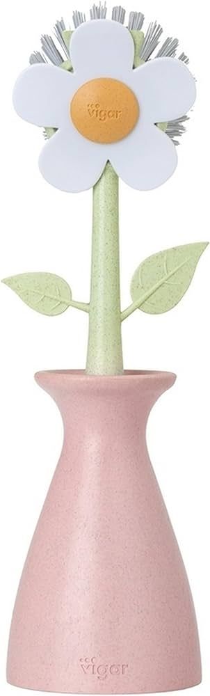 Vigar Florganic Dish Brush with Vase, Eco-Friendly, Daisy-Shaped Dish Brush and Holder, Pink | Amazon (US)