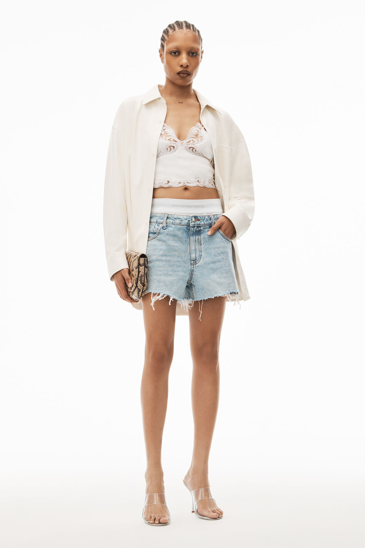 LOGO ELASTIC BRIEF LAYER SHORT IN DENIM | Alexander Wang APAC