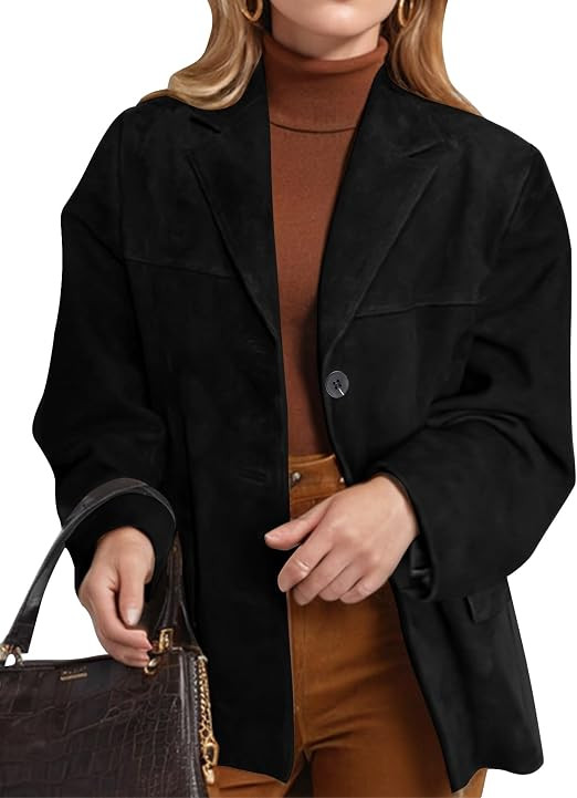 Flygo Womens Faux Suede Blazer Jacket Vintage Long Sleeve Button Down Casual Blazer Business Work... | Amazon (US)