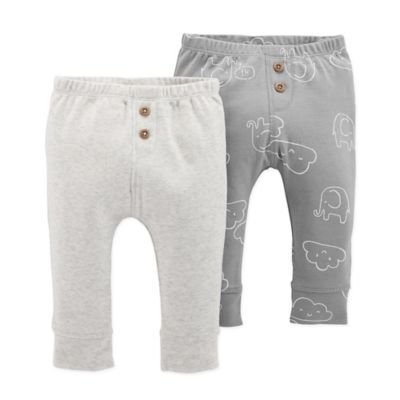 carter's® Newborn 2-Pack Elephant Clouds Pull-On Pants in Grey | buybuy BABY