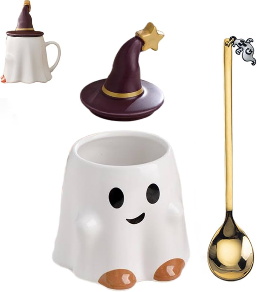 Ghost Mug and Spoon Combination Halloween Ghost Cup Halloween Ghost Cute Ceramic Cup Home Office ... | Amazon (US)