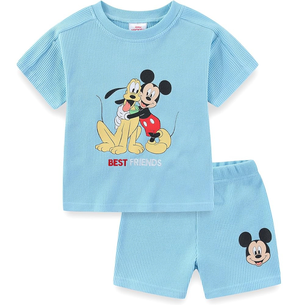 Disney Mickey Mouse Waffle Knit Boys 2 Piece T-Shirt and Shorts for Infant, Toddler, and Big Kids | Amazon (US)