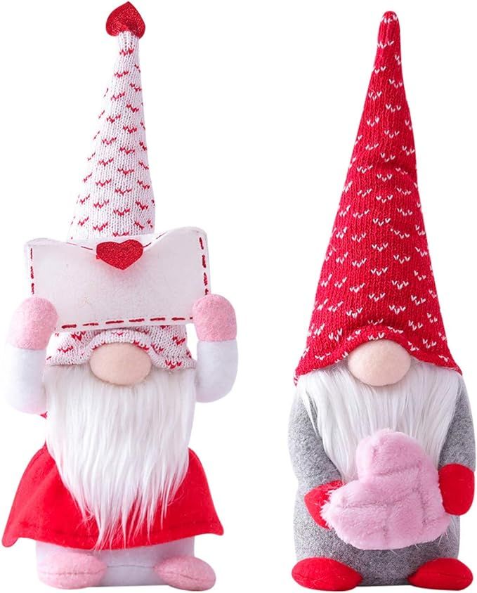2PCS Valentines Day Gnome Decorations,Handmade Elf Plush Doll,Mr and Mrs Scandinavian Tomte for V... | Amazon (US)