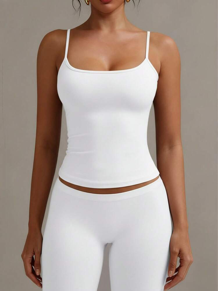 XLLAIS Sexy Backless Women's Camisole, Elastic Casual Spaghetti Strap White Top | SHEIN