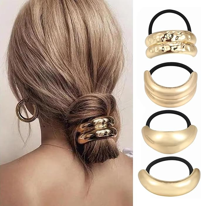 Metal Hair Tie, Gold Ponytail Cuff, Gold Hair Cuffs, Gold Hair Ties, Gold Hair Tie Cuff For Thick... | Amazon (CA)
