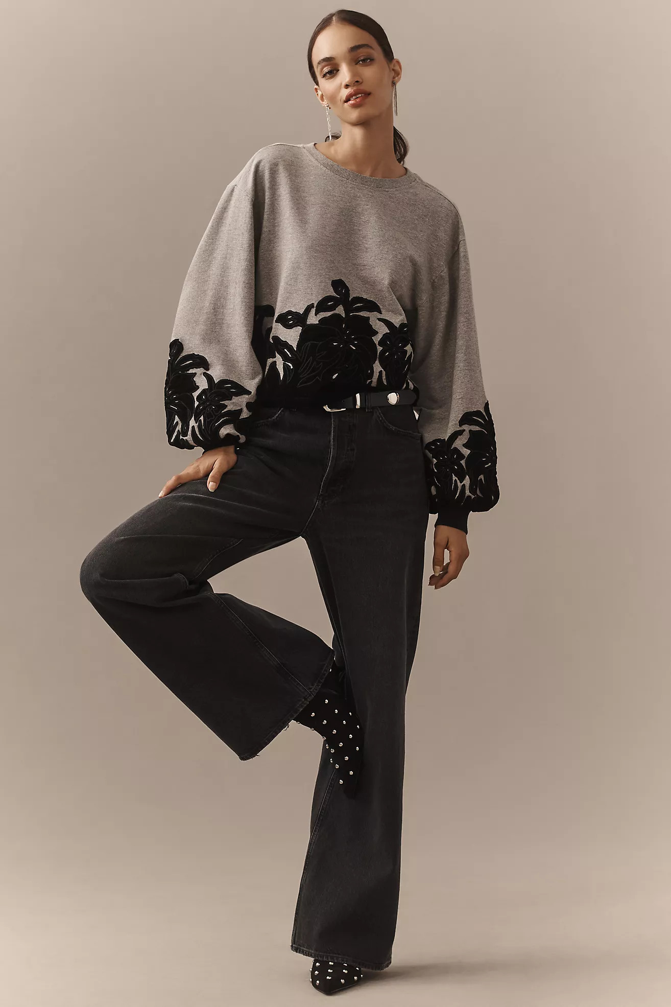 By Anthropologie Velvet Appliqué Sweatshirt | Anthropologie (US)