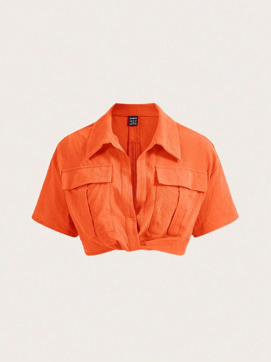 SHEIN EZwear Woven Women's Short Sleeve Shirt With Twisted Hemline | SHEIN