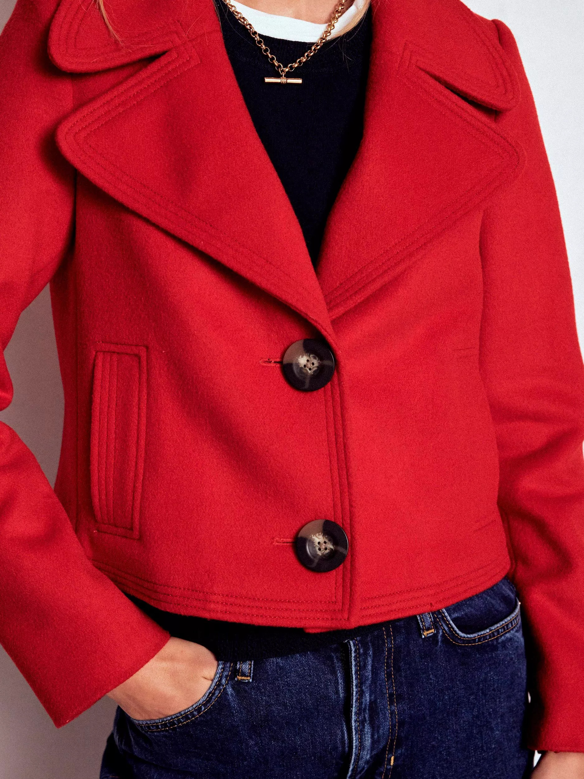 Boden Topstitch Wool Rich Jacket, Poppy Red | John Lewis (UK)