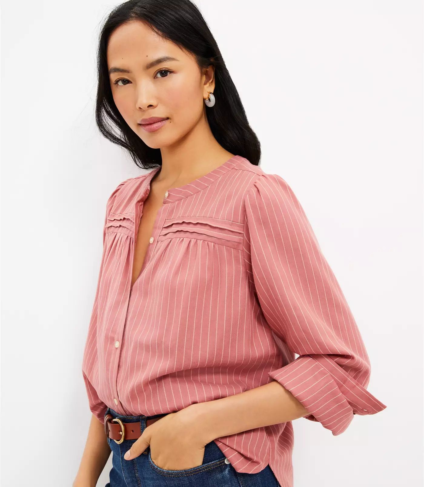 Striped Pleated Blouse | LOFT