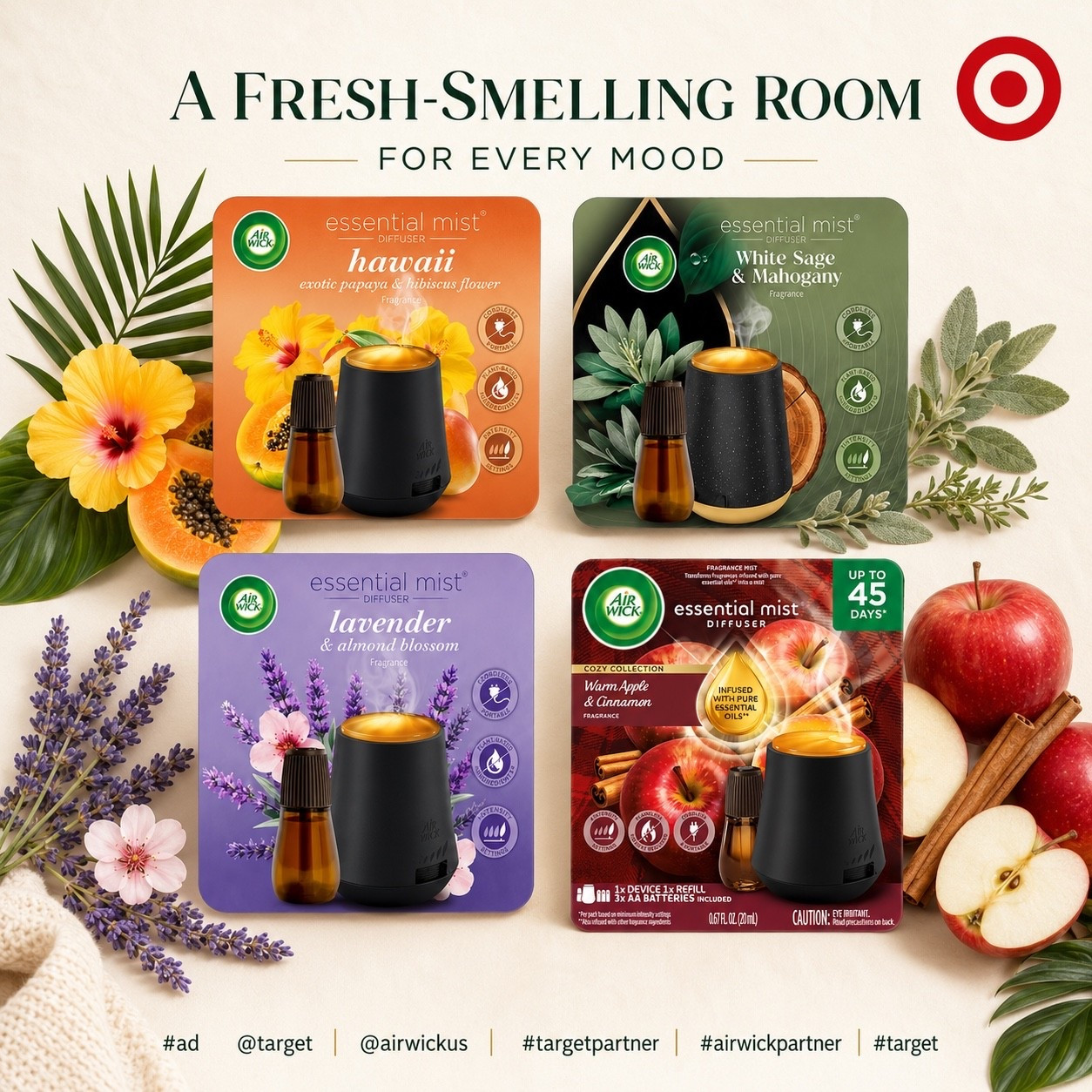 #ad The Air Wick Essential Mist Starter Kit is a battery-operated, portable fragrance diffuser that fills your space with a light, refreshing scent and a soft ambient glow. @target @airwickus #targetpartner #airwickpartner #target