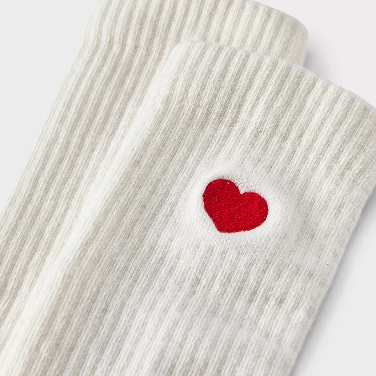 Women's 'Perfect As Is' Embroidered Heart Ribbed Cushioned Crew Socks - Universal Thread™ Ivory... | Target