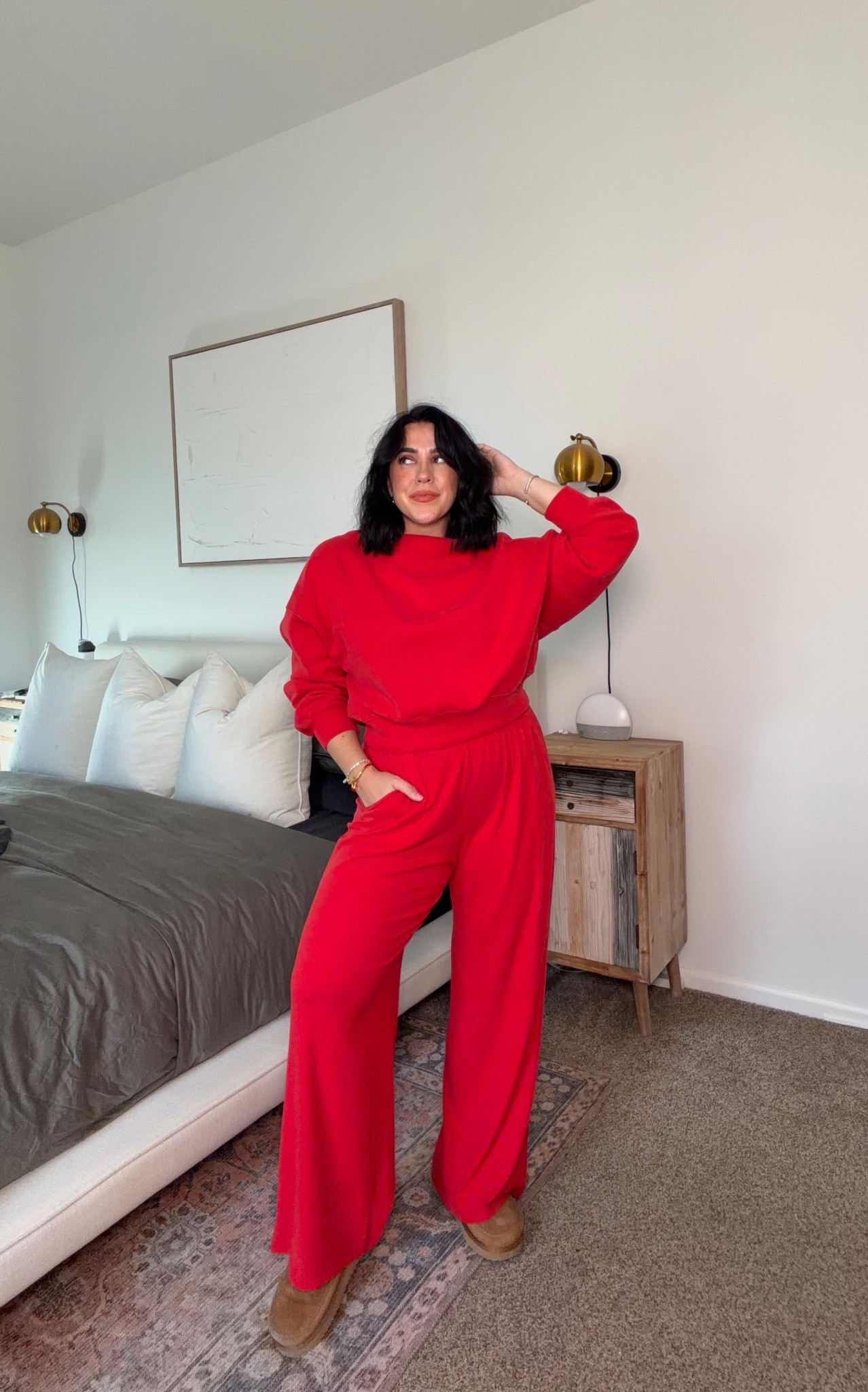 The perfect color red! Size L (could have done M in the pants tho. Holiday cozy lounge. 

#LTKHoliday #LTKMidsize #LTKSeasonal