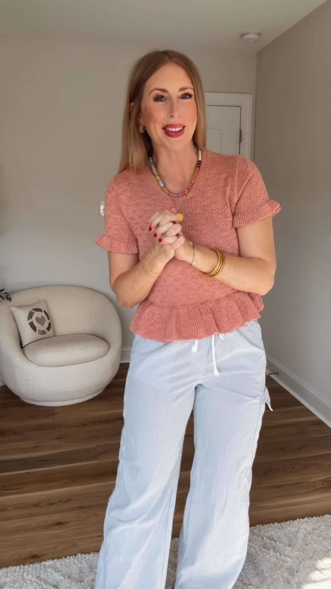 This short sleeve sweater & seersucker pants are on sale!

#LTKootd #LTKSaleAlert #LTKmomlife