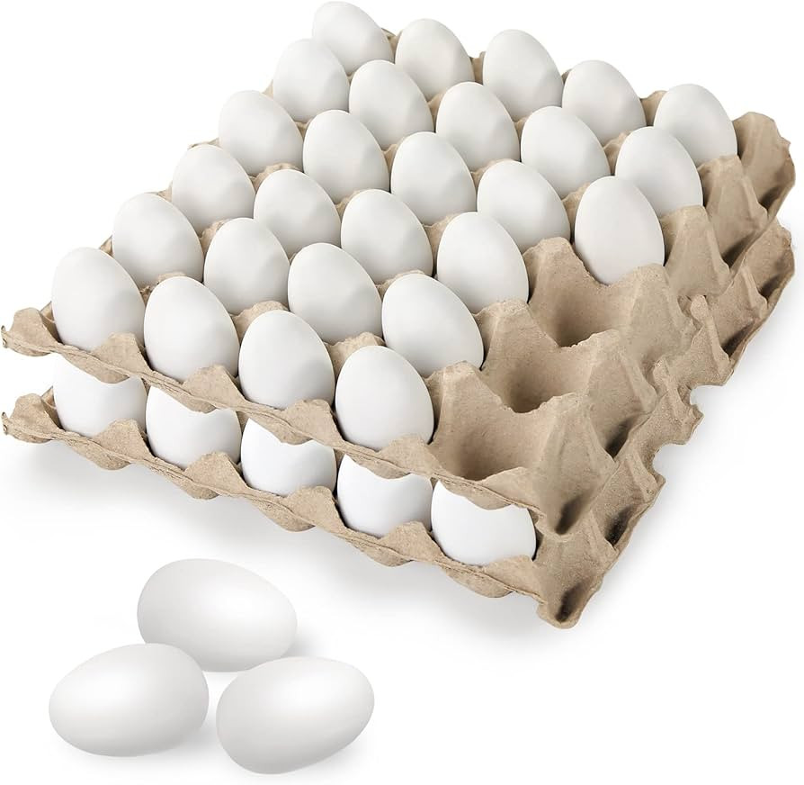 Sallyfashion 60 Pcs White Plastic Eggs，Paintable Easter Eggs Plastic Easter Egg Fake Eggs for C... | Amazon (US)