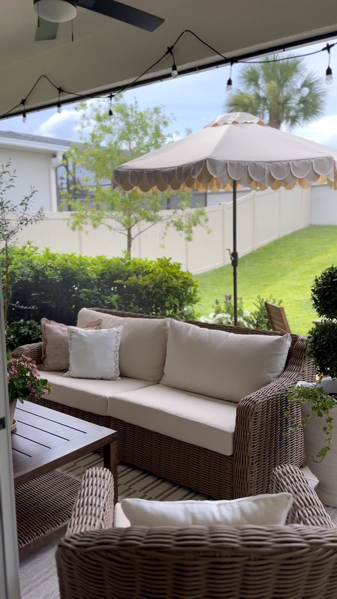 This outdoor patio set from Walmart has been my favorite purchase this year! It looks high end and the quality is amazing. It also comes with covers and the cushions are easy to clean and comfortable. Highly recommend!