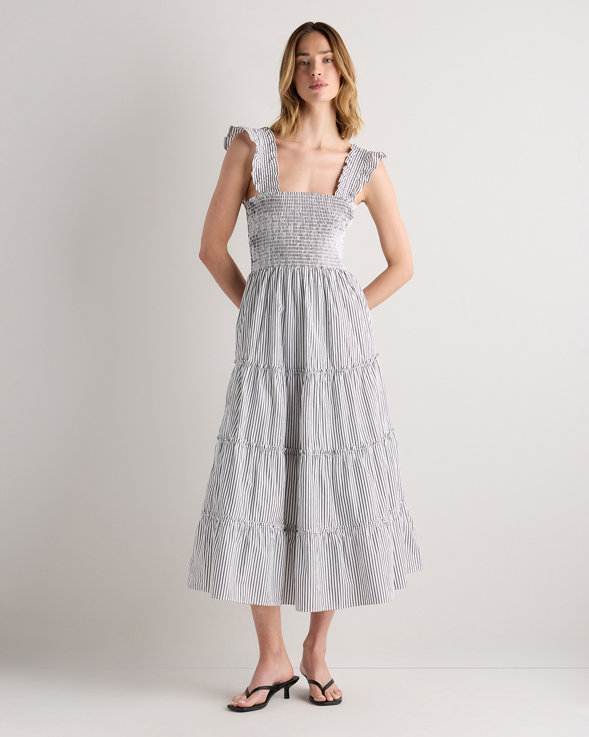 Quince | Women's Poplin Smocked Midi Dress in Navy, Size Large, Organic Cotton | Quince