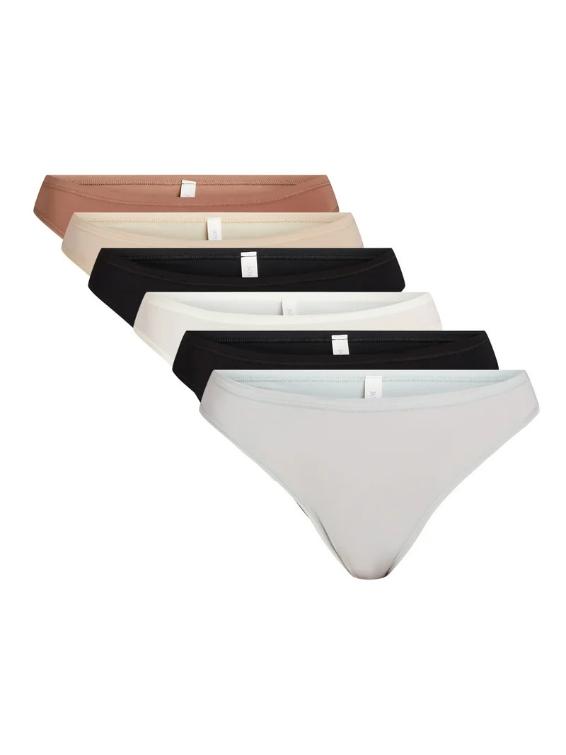Joyspun Women's Microfiber Thong Panties, 6-Pack, Size XS-3XL | Walmart (US)