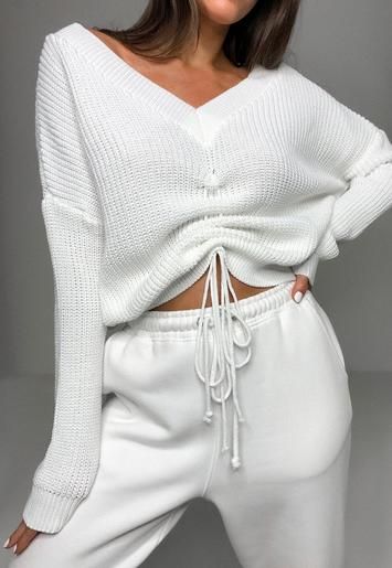 White Ruched Front Crop Sweater | Missguided (US & CA)