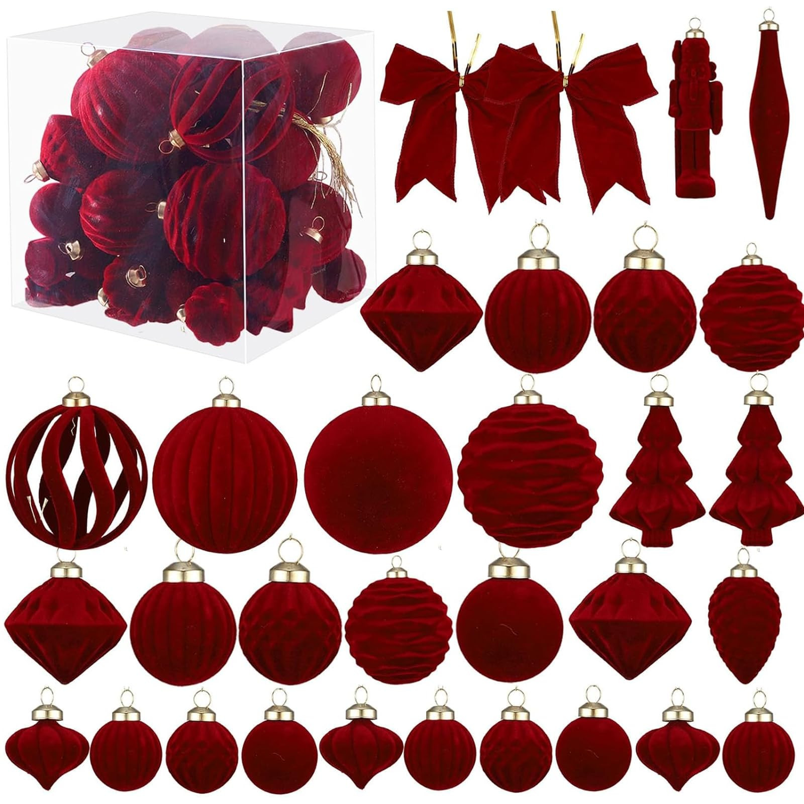 Velvet Christmas Ornaments Set 42pcs Vintage Burgundy Shatterproof PVC Christmas Tree Decorations... | Amazon (US)