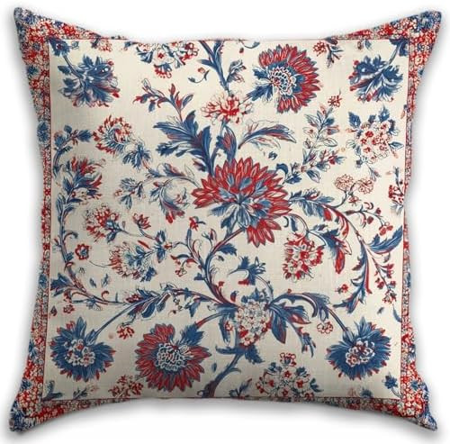 Bohemian Pillow Covers | Vintage Floral & Carpet Design | Double Sided Blue White Decorative Pill... | Amazon (US)