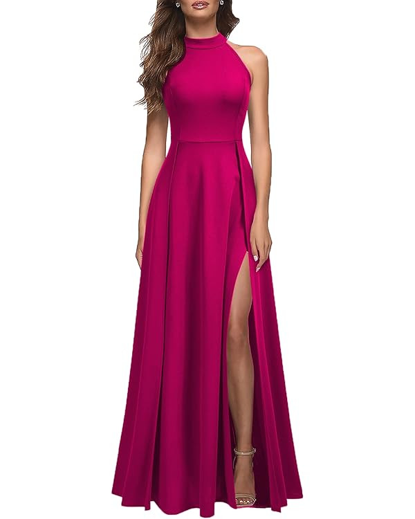 MUSHARE Women's Halter Neck Sexy Split Cocktail Party Maxi Long Formal Dress | Amazon (US)