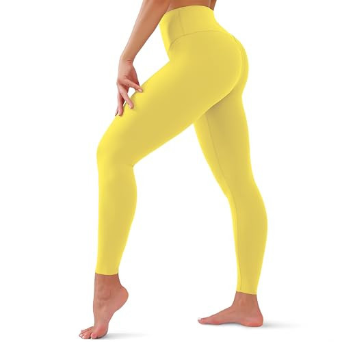 YUDSUD High Waisted Leggings for Women - Tummy Control Yoga Pants for Workout Running Athletic Women's Leggings Plus Size Yellow | Amazon (US)