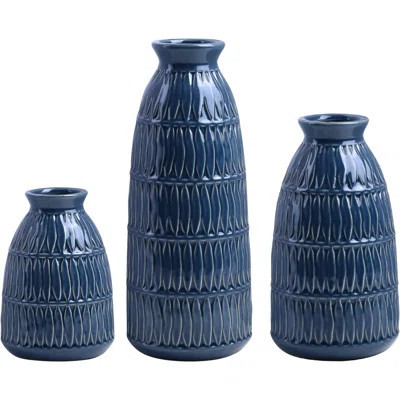 Navy Blue Ceramic Flower Vases Set Of 3, Modern Farmhouse Home Decor, Minimalist Pampas Grass Vase For Living Room, Shelf, Mantle, Or Centerpiece | Wayfair North America