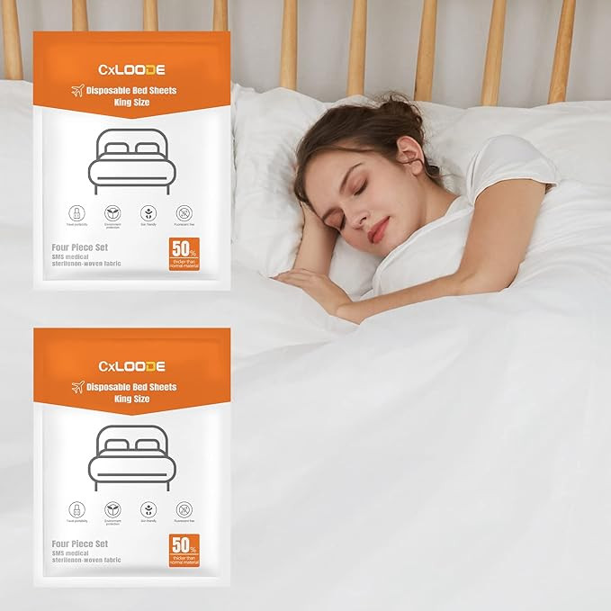 2 Pack Disposable Bed Sheets Fitted Sheet King Size, Disposable Travel Sheet for Hotel with Quilt... | Amazon (US)