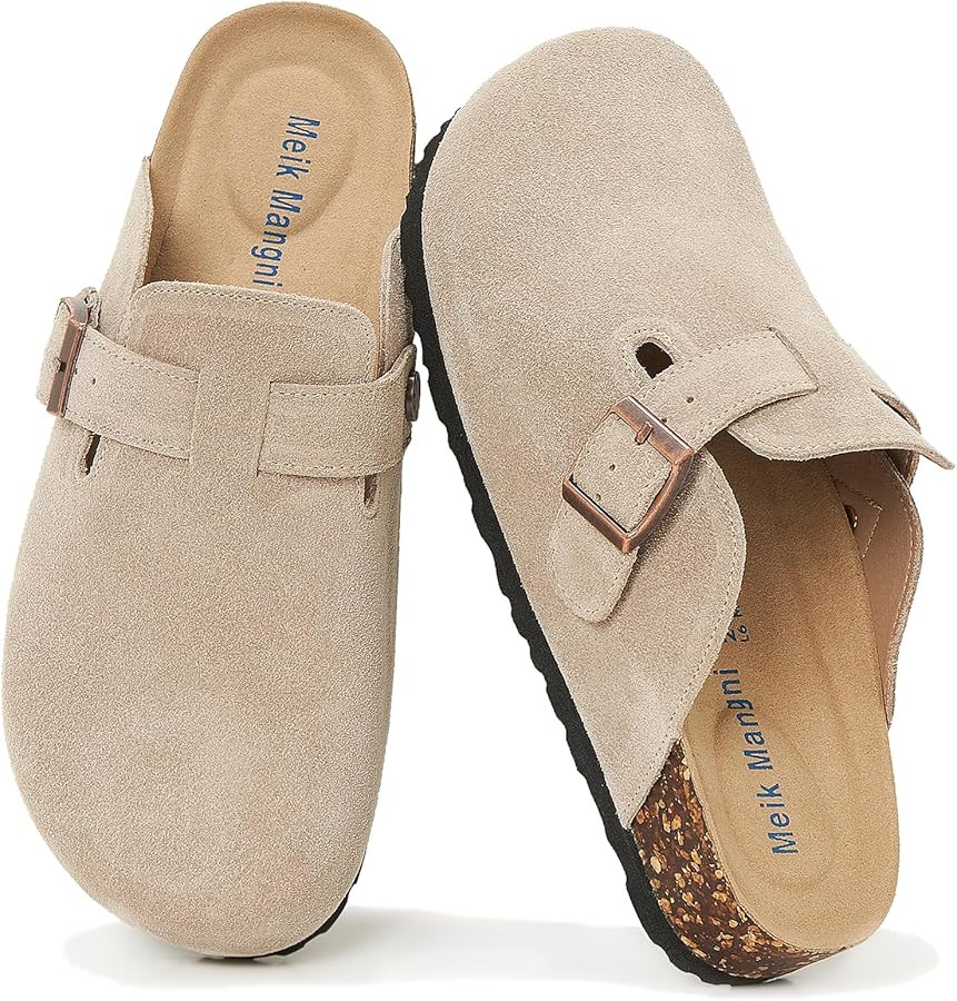 Womens Clogs Soft Leather Mules Cork Footbed Sandals Non-Slip Comfort Potato Shoes | Amazon (US)