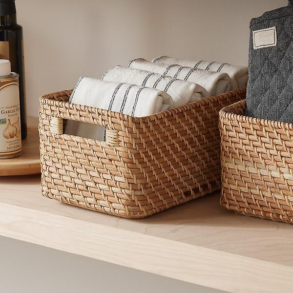 Marie Kondo Ori Rattan Honey Natural Curved Bins | The Container Store