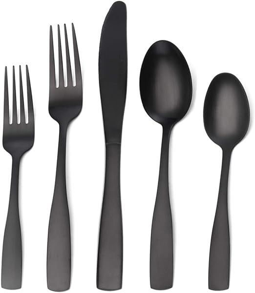 Matte Black Silverware Set, Satin Finish 20-Piece Stainless Steel Flatware set, Tableware Cutlery... | Amazon (US)