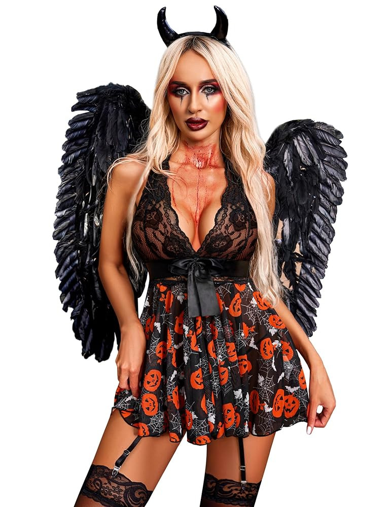 Avidlove Lingerie for Women Lace Babydoll Chemise Halter V Sexy Sleepwear with Garter Belt | Amazon (US)